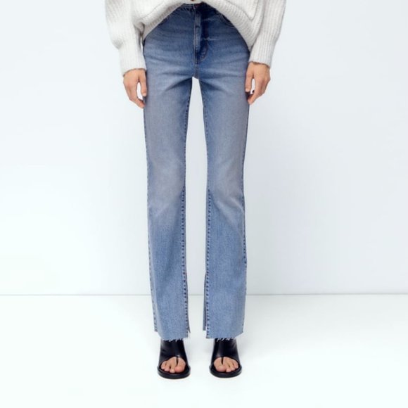 Zara Denim - ZARA Women's Z1975 Slit Flare Slim Jeans(Mid-blue, US 8/EUR 40)